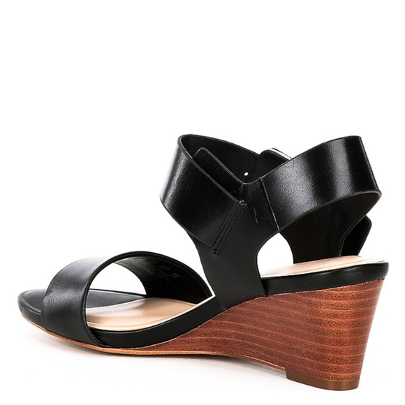 Preston & York Leather Designer Wedges Ladies Size 7 In Genuine Black Leather - Picture 3 of 6